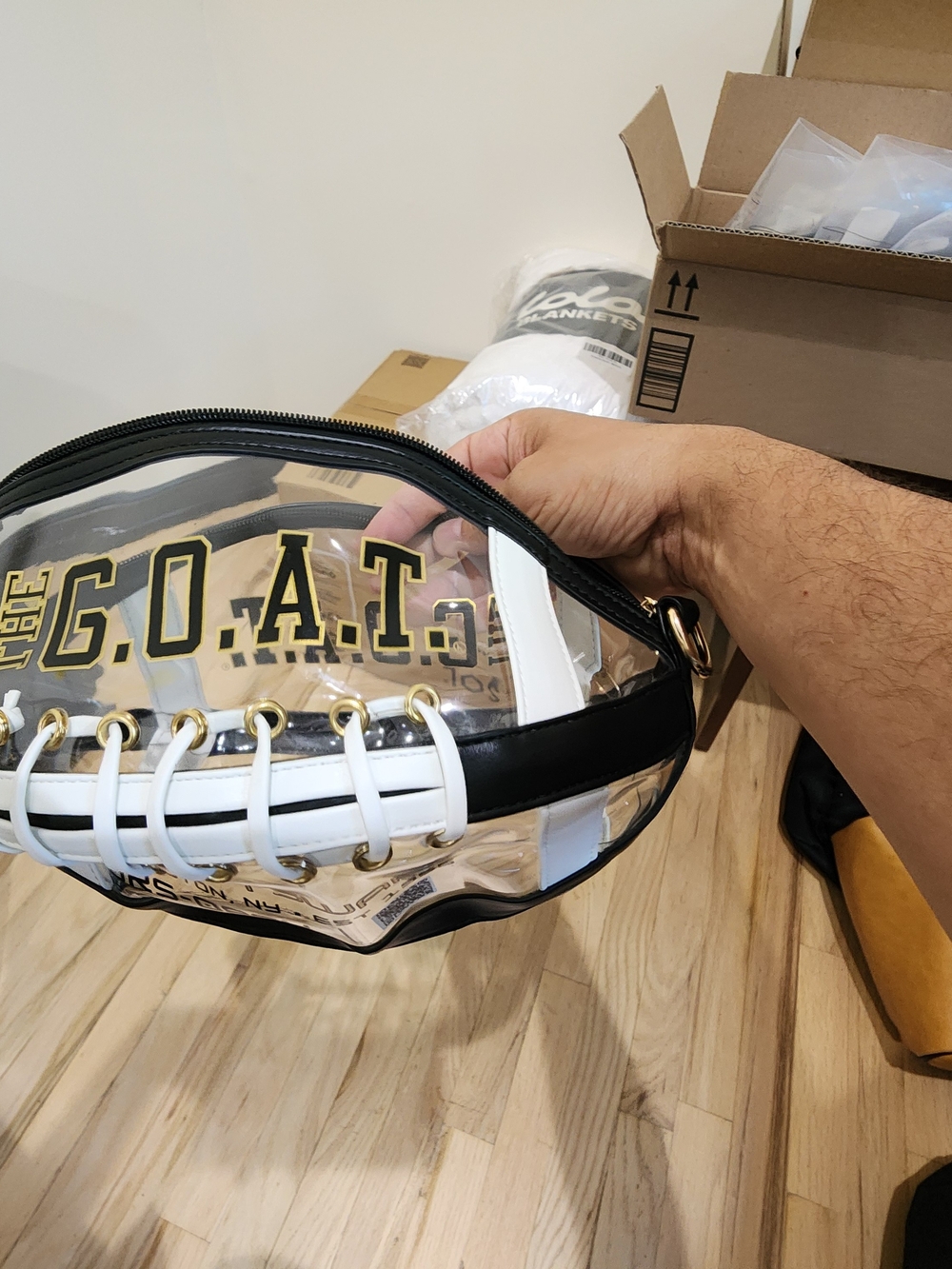 The G.O.A.T. Clear Football Tote Bag - Black & White
